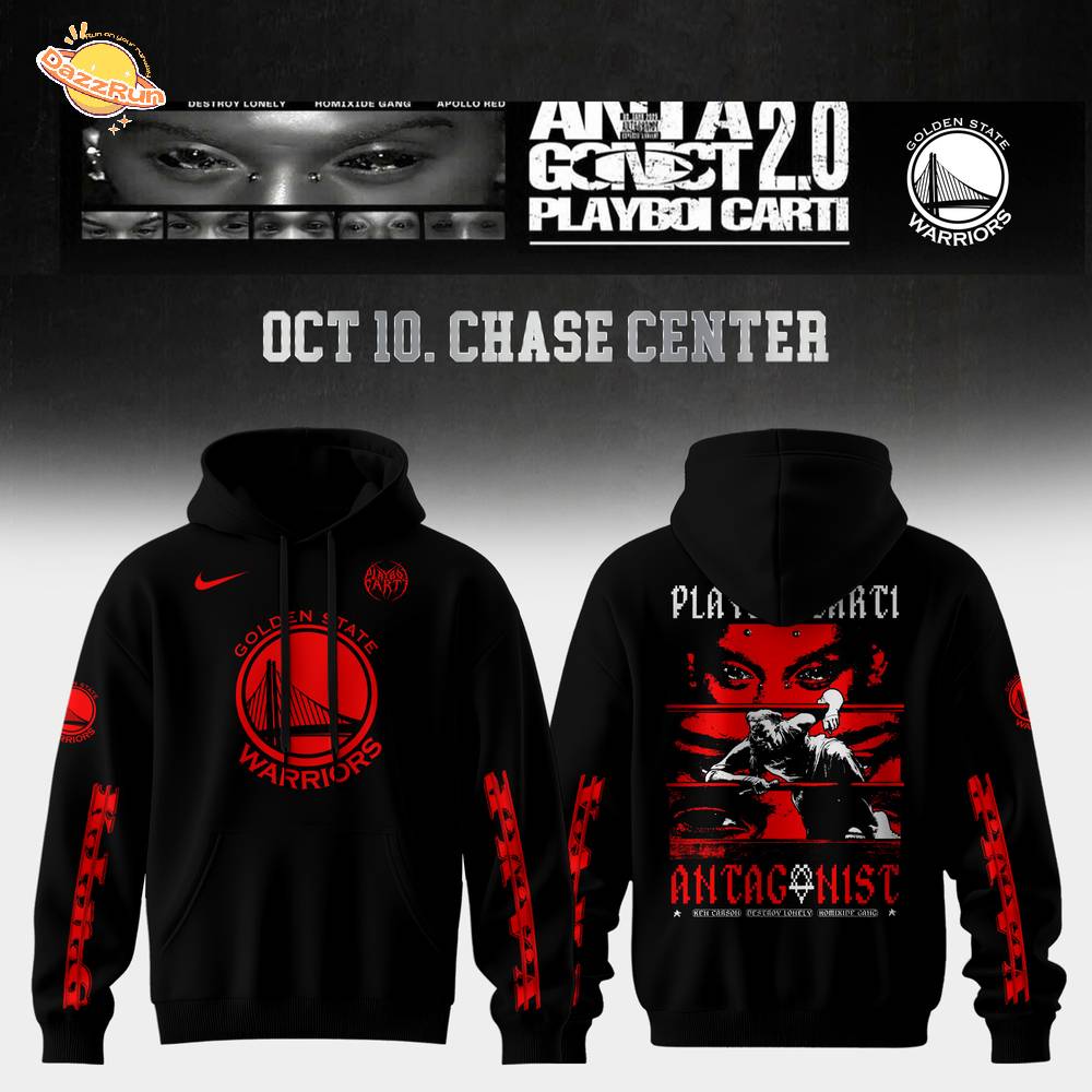 Golden State Warriors X Playboi Carti – Antagonist Tour 2.0 Merch Black Hoodie Golden State Warriors X Playboi Carti – Antagonist Tour 2.0 Merch Black Hoodie