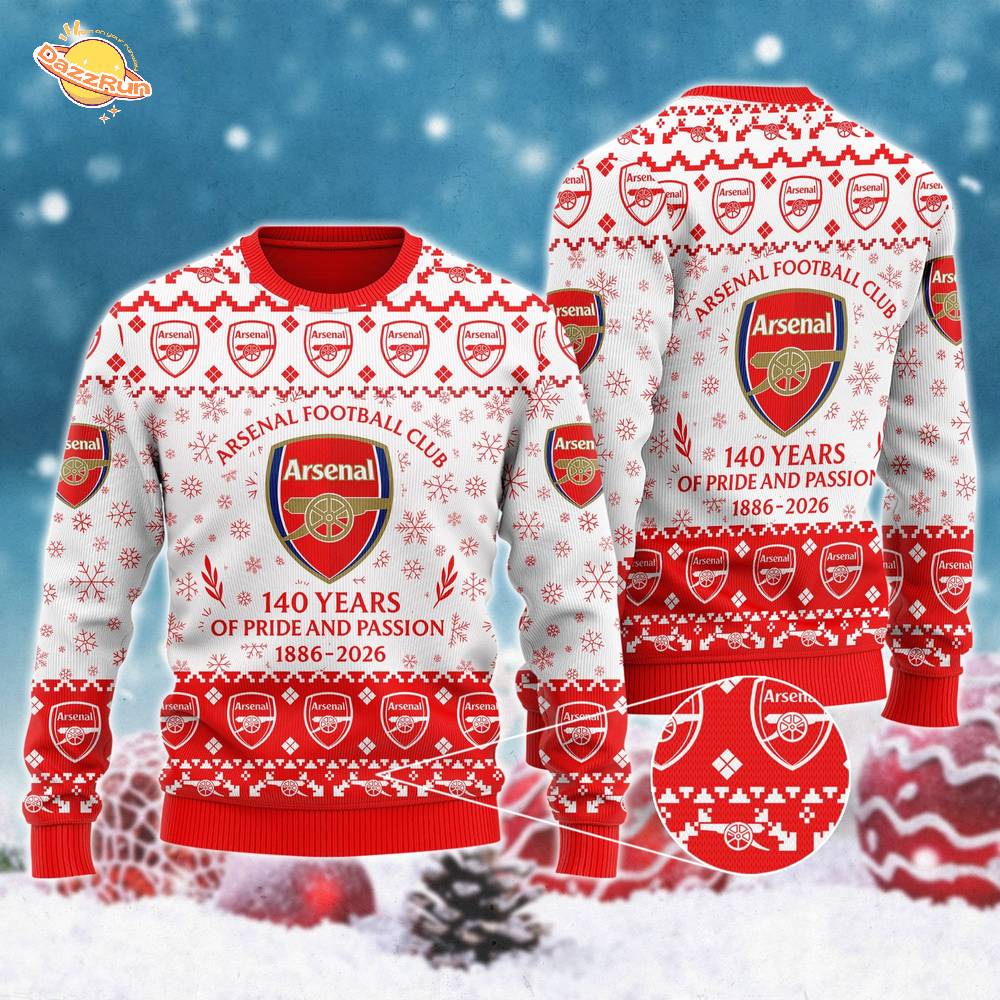 New Limited Edition Arsenal F.C. 140 YEARS 3D Noel Hoodie Sweater New Limited Edition Arsenal F.C. 140 YEARS 3D Noel Hoodie Sweater