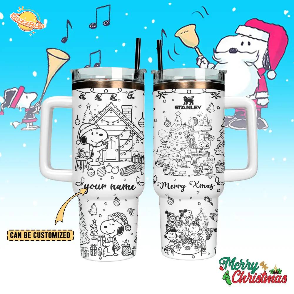 Snoopy x Christmas Custom Stanley Quencher 40oz Stainless Steel Tumbler With Handle Snoopy x Christmas Custom Stanley Quencher 40oz Stainless Steel Tumbler With Handle