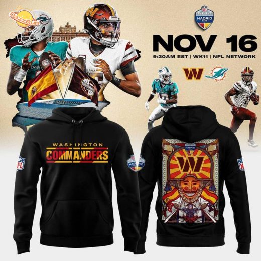 Washington Commanders Black 2025 NFL Madrid Game Black Hoodie