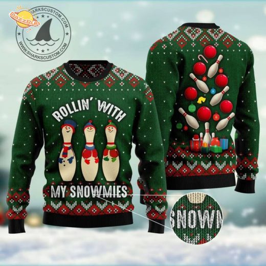 Bowling Rollin’ With My Snowmies Ugly Christmas Sweater