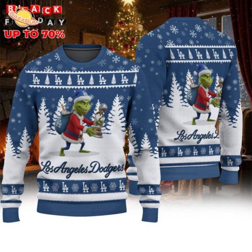 Dodgers Holiday Sweater – Grinch Holding Trophy, Winter Ugly Xmas