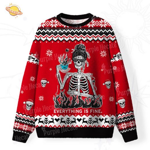 Everything Is Fine Fuzzy Ugly Christmas Sweat