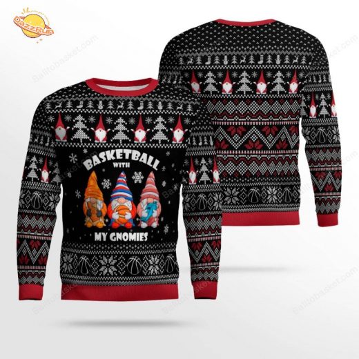Funny Basketball With My Gnomies Christmas Ugly Sweater