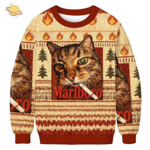 Funny Smoking Cat Meme Christmas Ugly Sweat