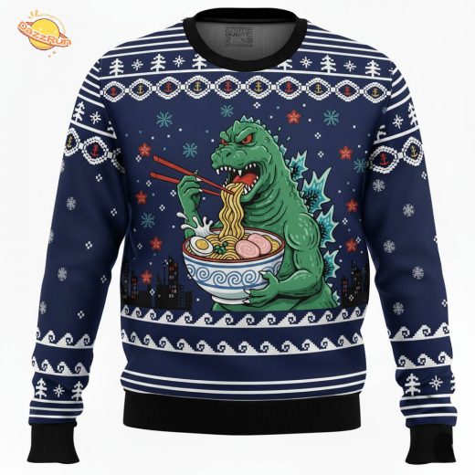 Godzilla Ramen Japanese Christmas Knitted Sweater Godzilla Ramen Japanese Christmas Knitted Sweater