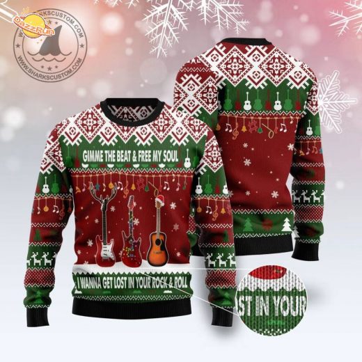 Guitar Gimme The Beat Ugly Christmas Sweater
