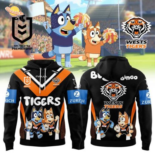 Limited Edition Wests Tigers Bluey and Bingo Hoodie Limited Edition Wests Tigers Bluey and Bingo Hoodie