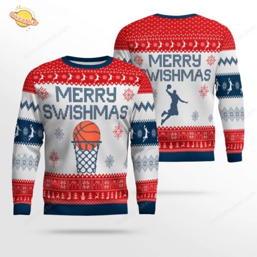 Merry Swishmas Ugly Christmas Sweater – Funny Basketball Holiday Gift