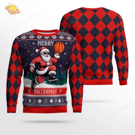 Santa Claus Merry Swishmas Basketball Ugly Sweater
