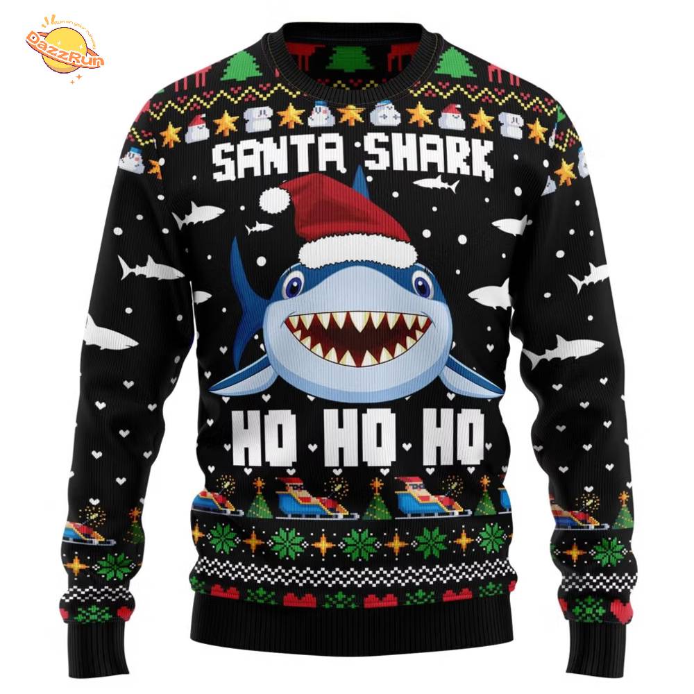 Santa Shark Ho Ho Ho Ugly Christmas Sweater Santa Shark Ho Ho Ho Ugly Christmas Sweater