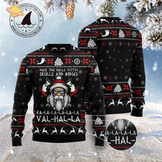 Viking Deck The Halls With Skulls Ugly Christmas Sweater