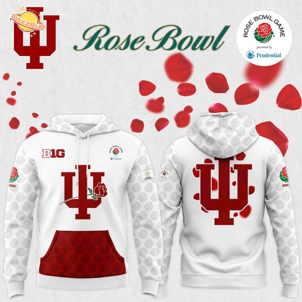 Indiana Hoosiers football helmet 2026 Rose Bowl Hoodie-White Indiana Hoosiers football helmet 2026 Rose Bowl Hoodie-White