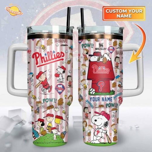 Philadelphia Phillies x Peanuts Custom Stanley Quencher 40oz Stainless Steel Tumbler With Handle