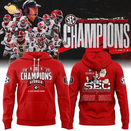 Red Georgia Bulldogs 2025 SEC Football Champions Locker Room Hoodie