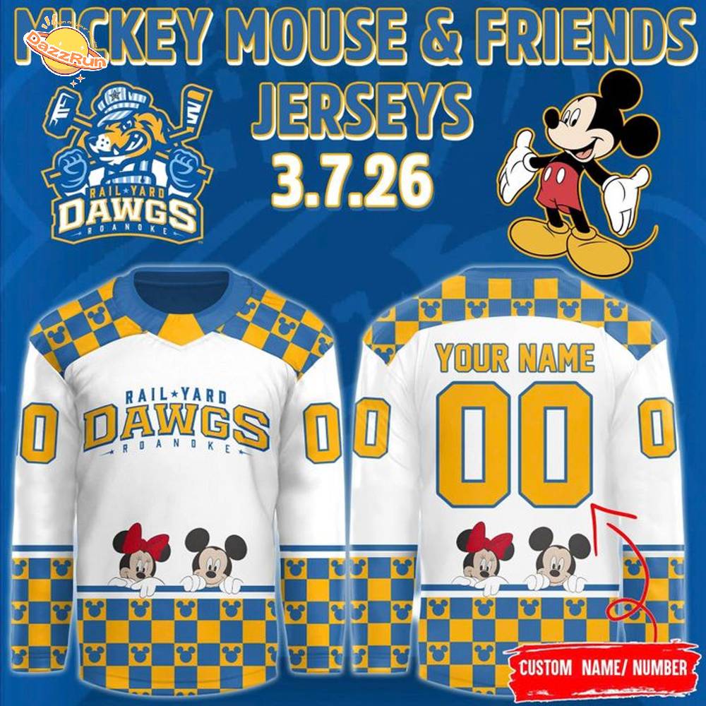 Roanoke Rail Yard Dawgs 2025 Mickey Mouse & Friends New Hockey Jersey Roanoke Rail Yard Dawgs 2025 Mickey Mouse & Friends New Hockey Jersey