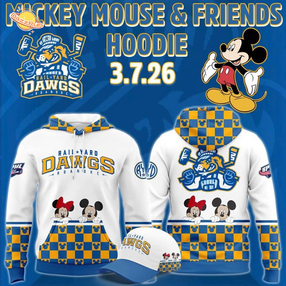 Roanoke Rail Yard Dawgs 2025 Mickey Mouse & Friends New Hoodie Roanoke Rail Yard Dawgs 2025 Mickey Mouse & Friends New Hoodie