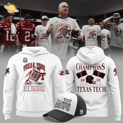 Texas Tech Football Big 12 Football Champions Hoodie 2025 – White Texas Tech Football Big 12 Football Champions Hoodie 2025 – White