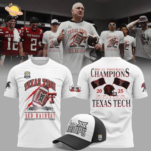 Texas Tech Football Big 12 Football Champions T-shirt 2025 – White