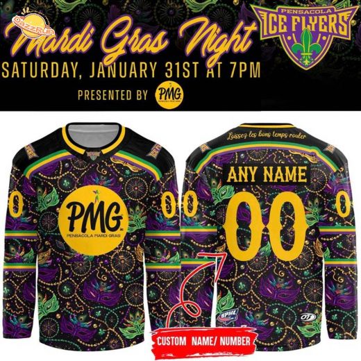 Limited Edition Pensacola Ice Flyers 2026 Mardi Gras Night Jersey