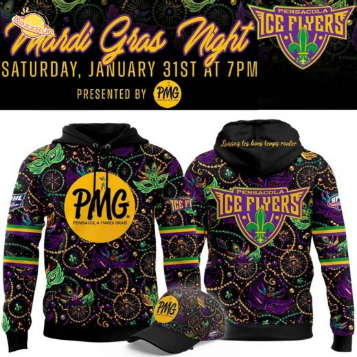Limited Edition Pensacola Ice Flyers Mardi Gras Night Hoodie