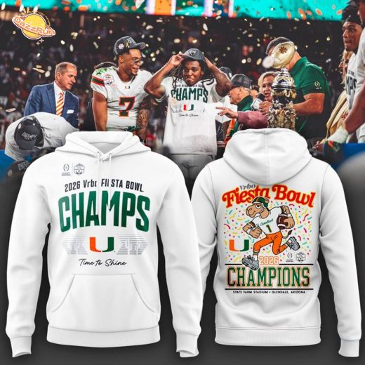 Men’s White Miami Hurricanes College Football Playoff 2026 Fiesta Bowl Champions Locker Room Hoodie