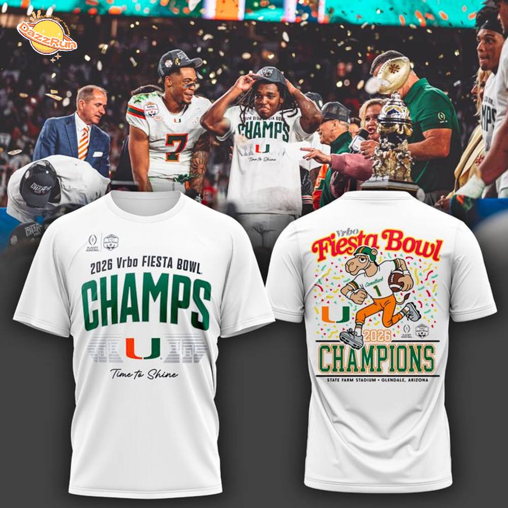 Men's White Miami Hurricanes College Football Playoff 2026 Fiesta Bowl Champions Locker Room T-Shirt Men's White Miami Hurricanes College Football Playoff 2026 Fiesta Bowl Champions Locker Room T-Shirt