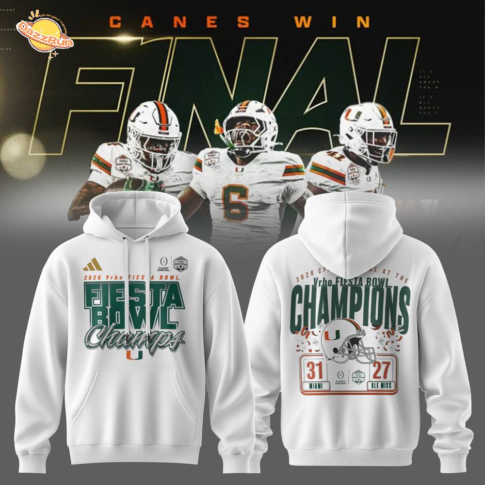 Miami Hurricanes College Football Playoff 2026 Fiesta Bowl Champions W Hoodie Miami Hurricanes College Football Playoff 2026 Fiesta Bowl Champions W Hoodie