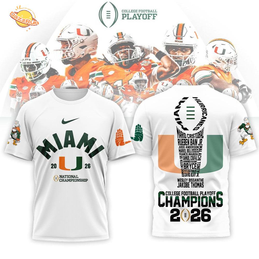 Miami Hurricanes | Premium NCAA 2026 CFP National Champions 3D T-shirt Miami Hurricanes | Premium NCAA 2026 CFP National Champions 3D T-shirt